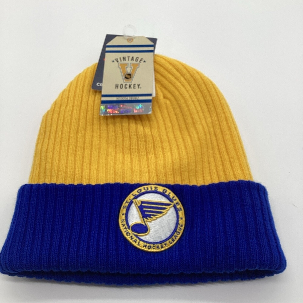 Fanatics St Louis Blues NHL Vintage Hockey Cuffed Beanie Hat Gold Blue NEW